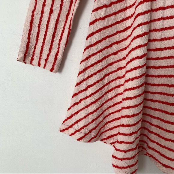 Vintage Y2K Tunic Top Dress Stretch Asymmetrical Hem Striped Zipper Red White M - Picture 7 of 12